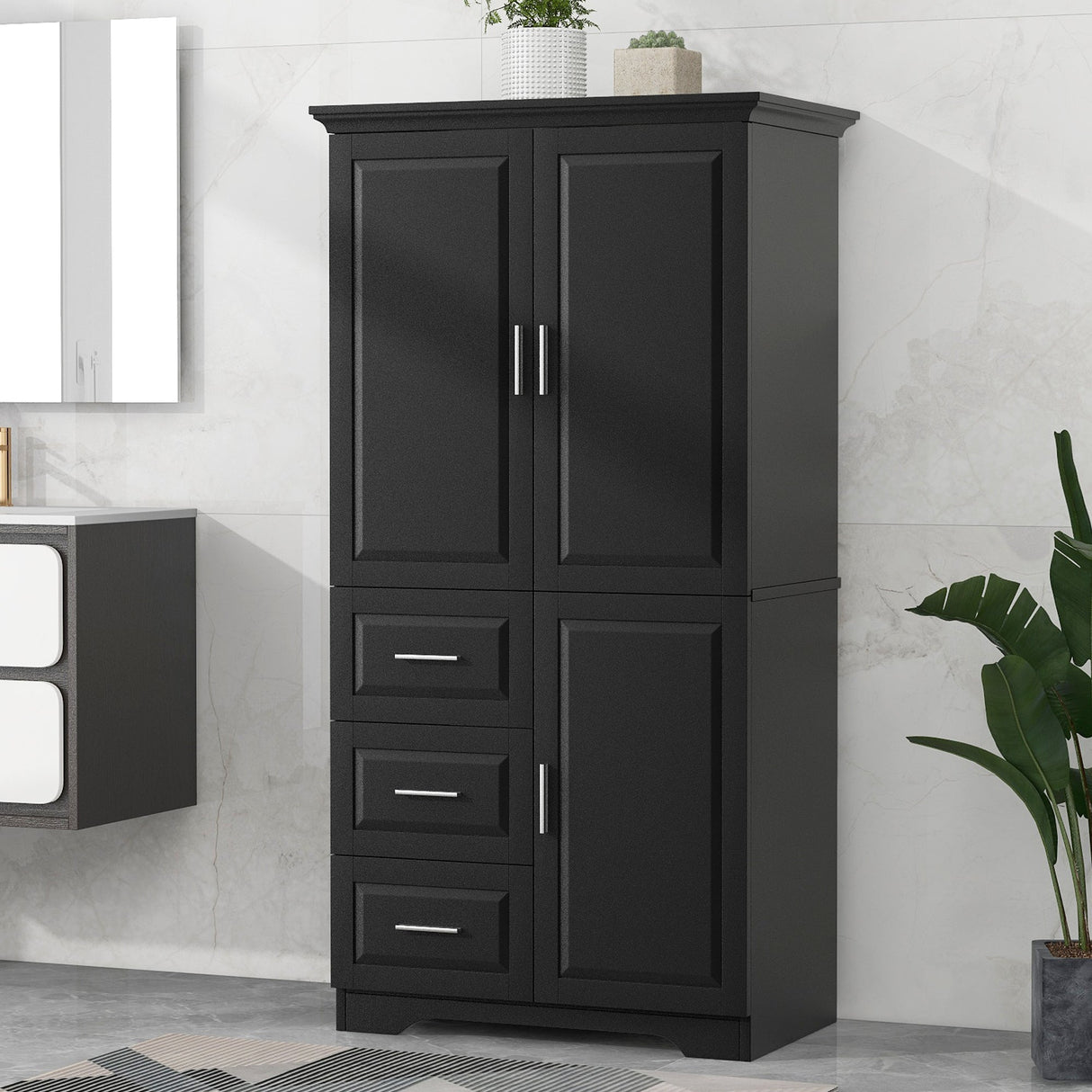 Tall and Wide Storage Cabinet with Doors for Bathroom/Office