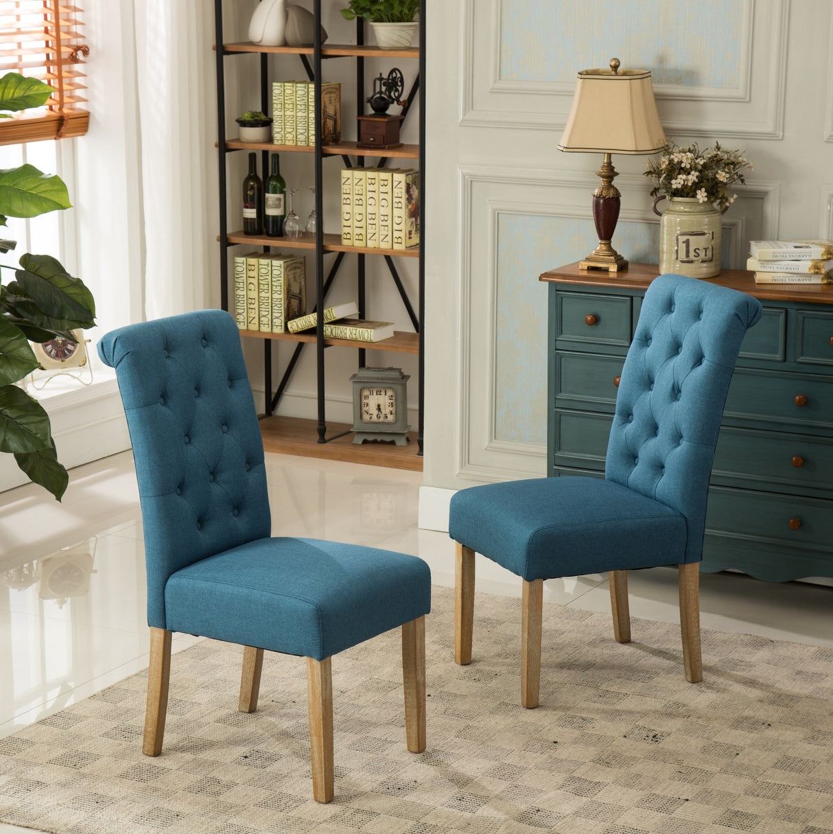 Hazel Solid Wood Button Tufted Upholstered Parsons Dining Chair, Set of 2