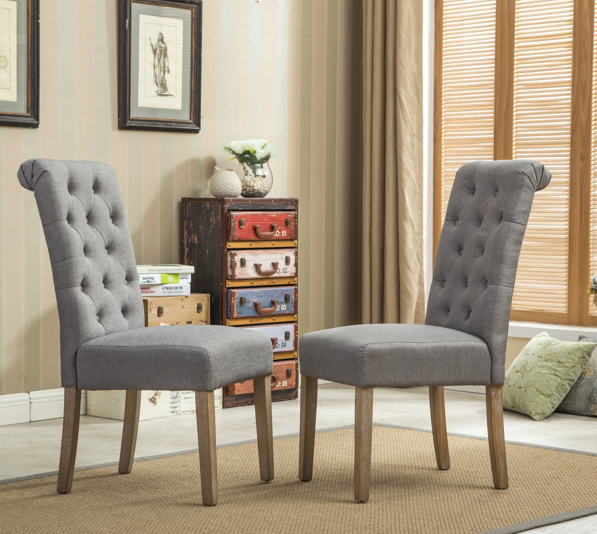 Hazel Solid Wood Button Tufted Upholstered Parsons Dining Chair, Set of 2