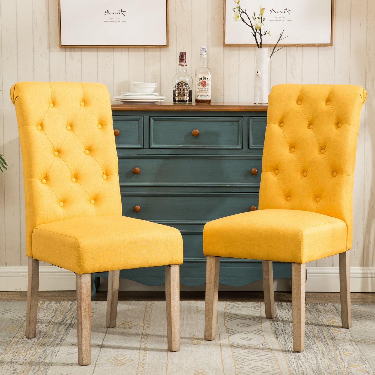 Hazel Solid Wood Button Tufted Upholstered Parsons Dining Chair, Set of 2