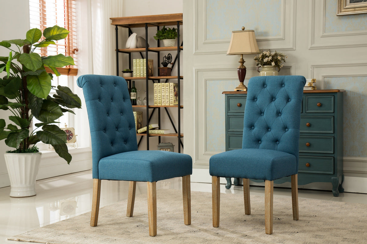 Hazel Solid Wood Button Tufted Upholstered Parsons Dining Chair, Set of 2