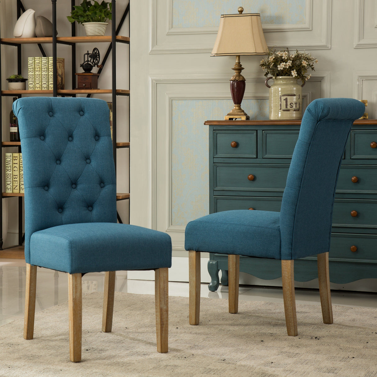 Hazel Solid Wood Button Tufted Upholstered Parsons Dining Chair, Set of 2