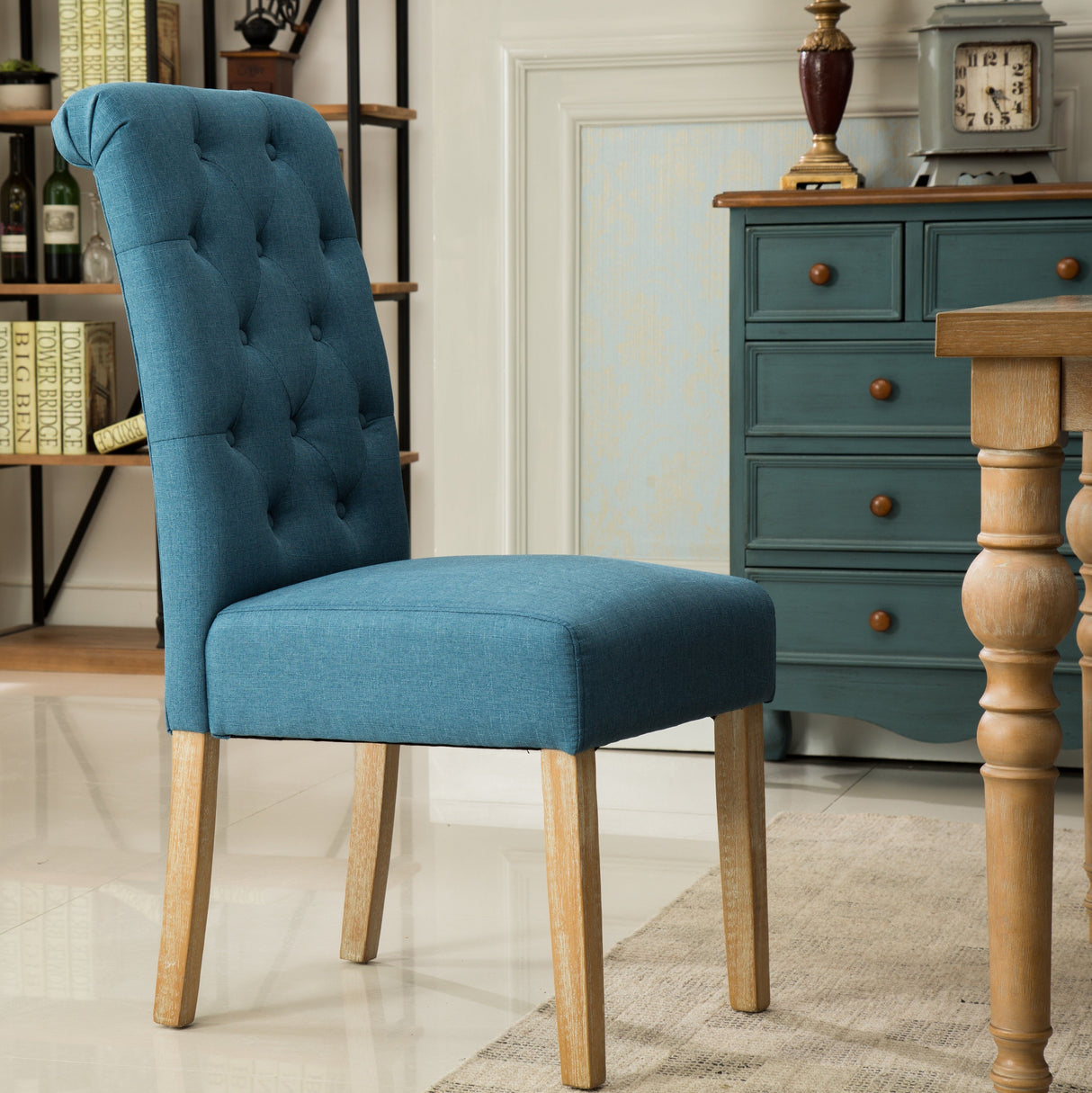 Hazel Solid Wood Button Tufted Upholstered Parsons Dining Chair, Set of 2