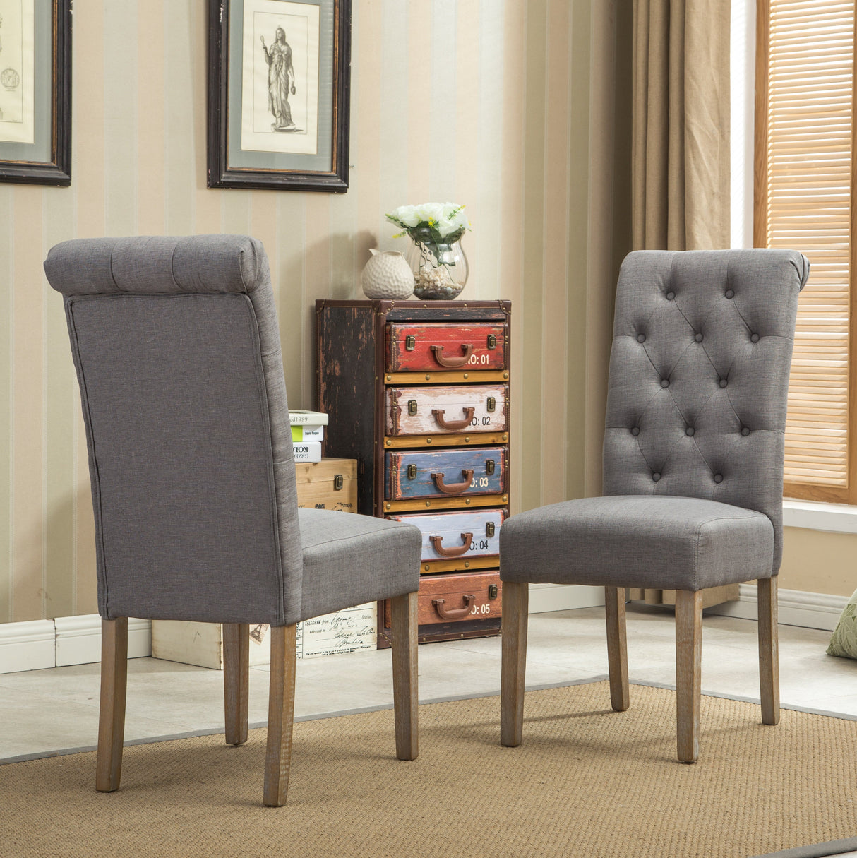Hazel Solid Wood Button Tufted Upholstered Parsons Dining Chair, Set of 2
