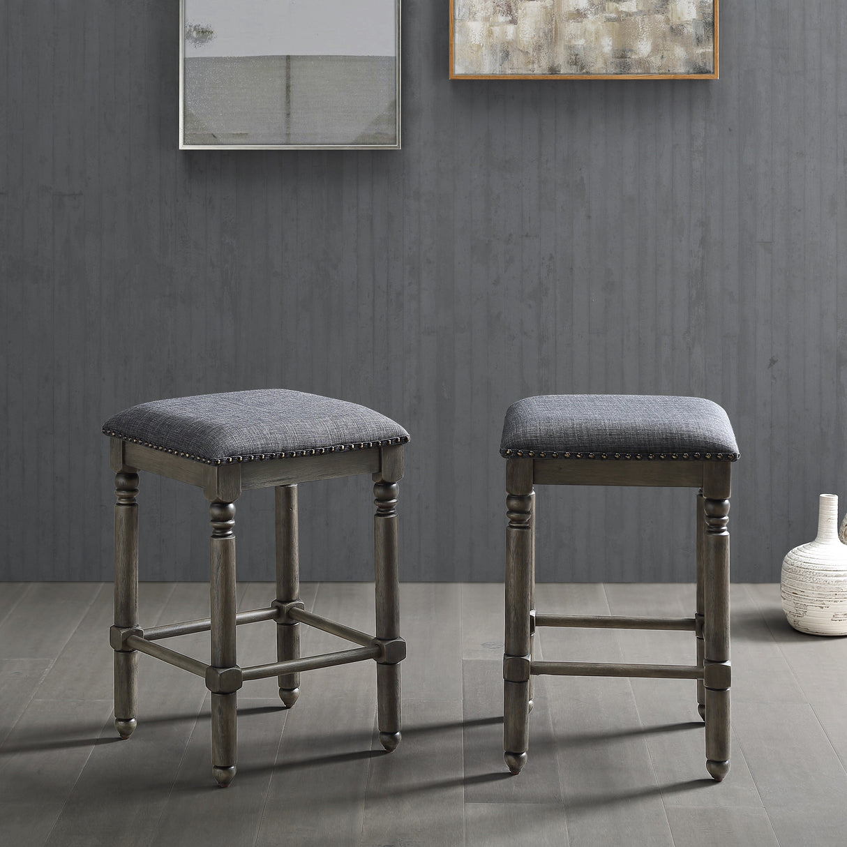 Arnhem Wood Upholstered Swivel Counter Height Stool, Set of 2