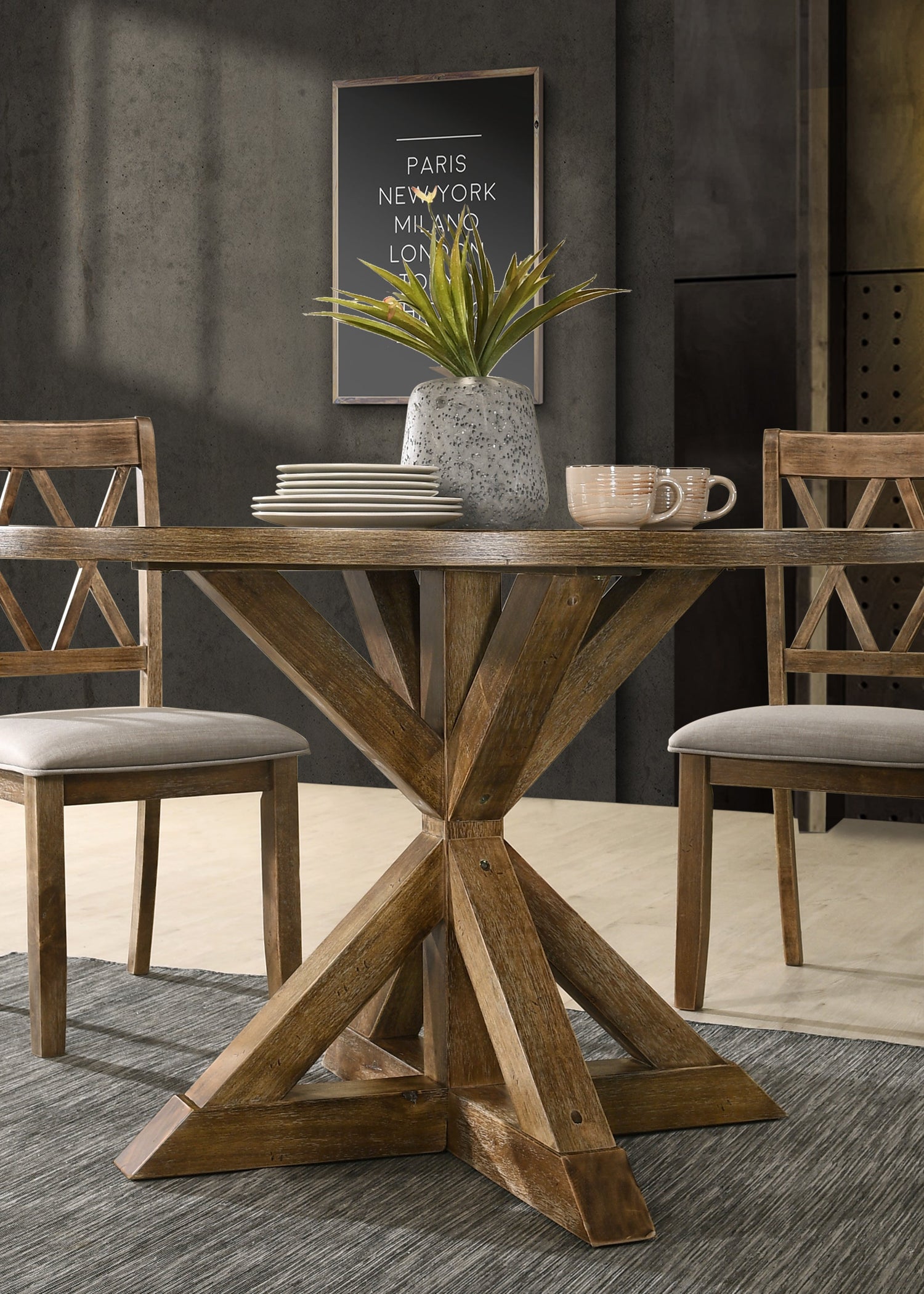Firlo Dining Table with Cross-Buck Pedestal Base