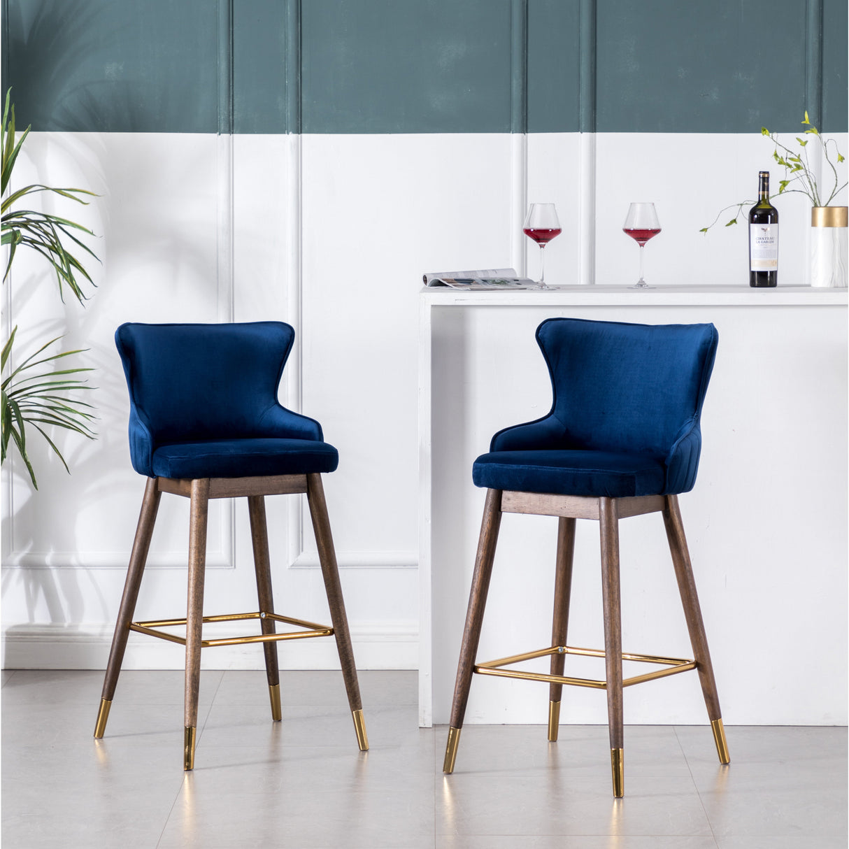 Leland Fabric Upholstered Wingback Bar Stools, Set of 2