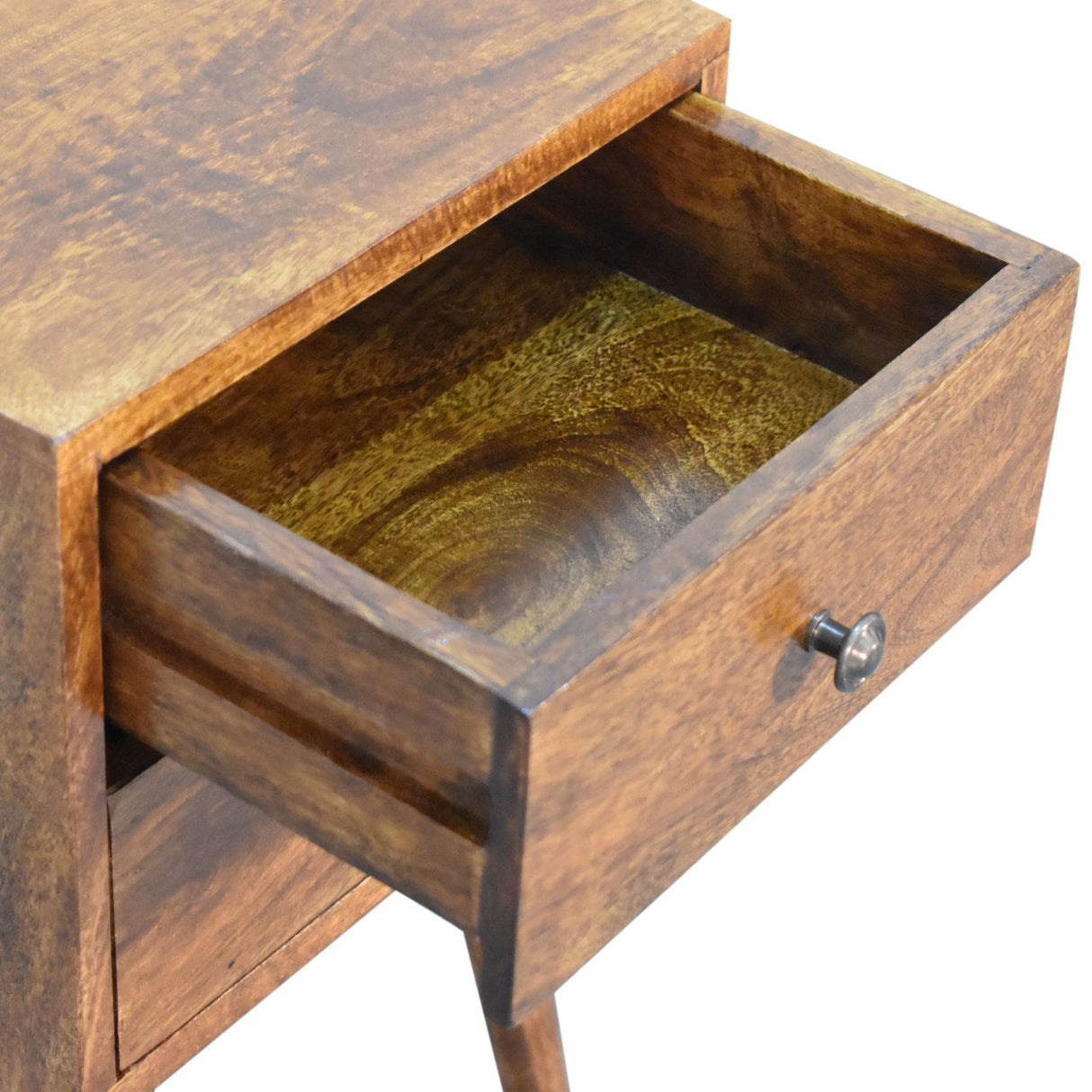 Solid Wood Mini Nightstand, 2-Drawers, Chestnut