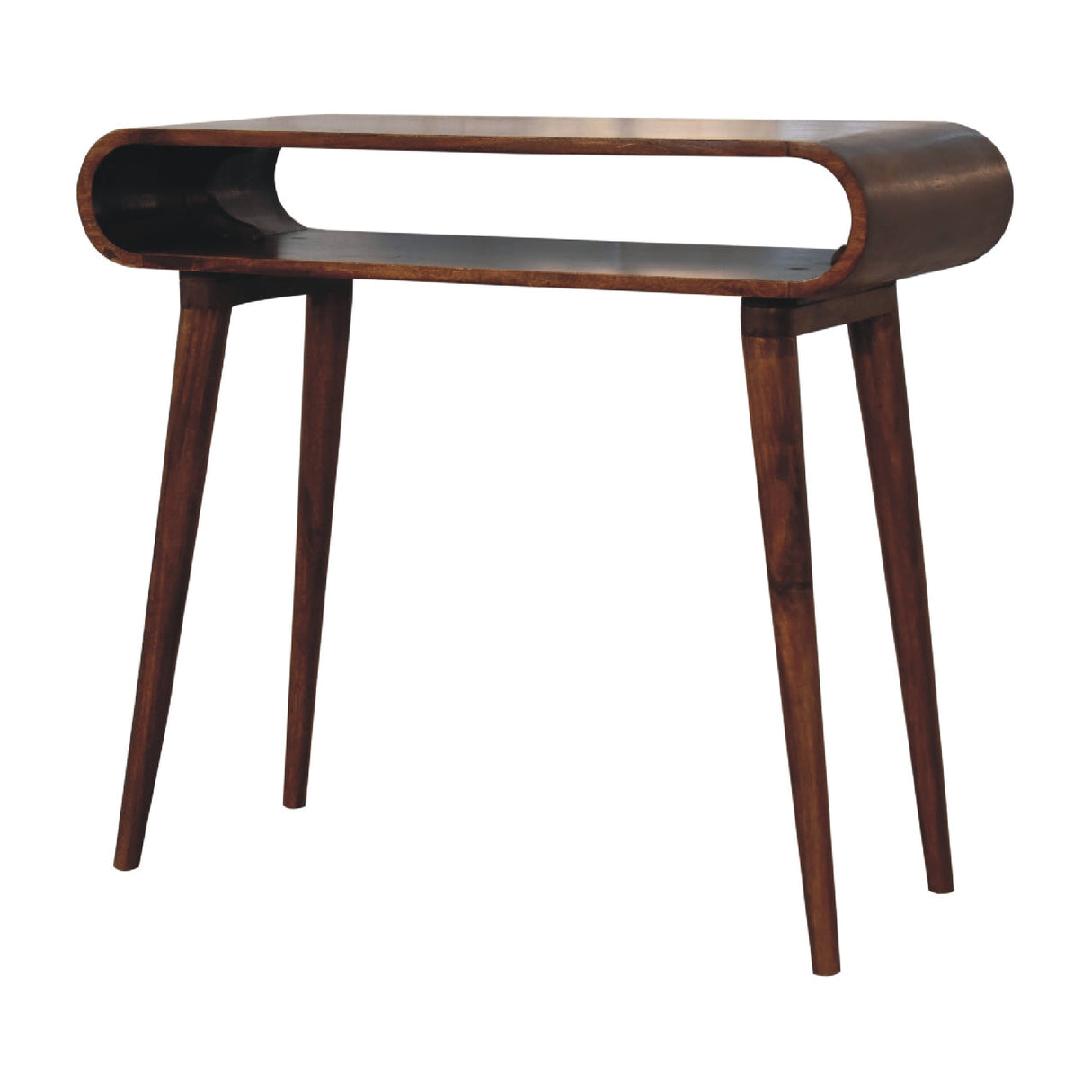 Solid Wood Amaya Nordic Style Console Table, Open Storage, Chestnut