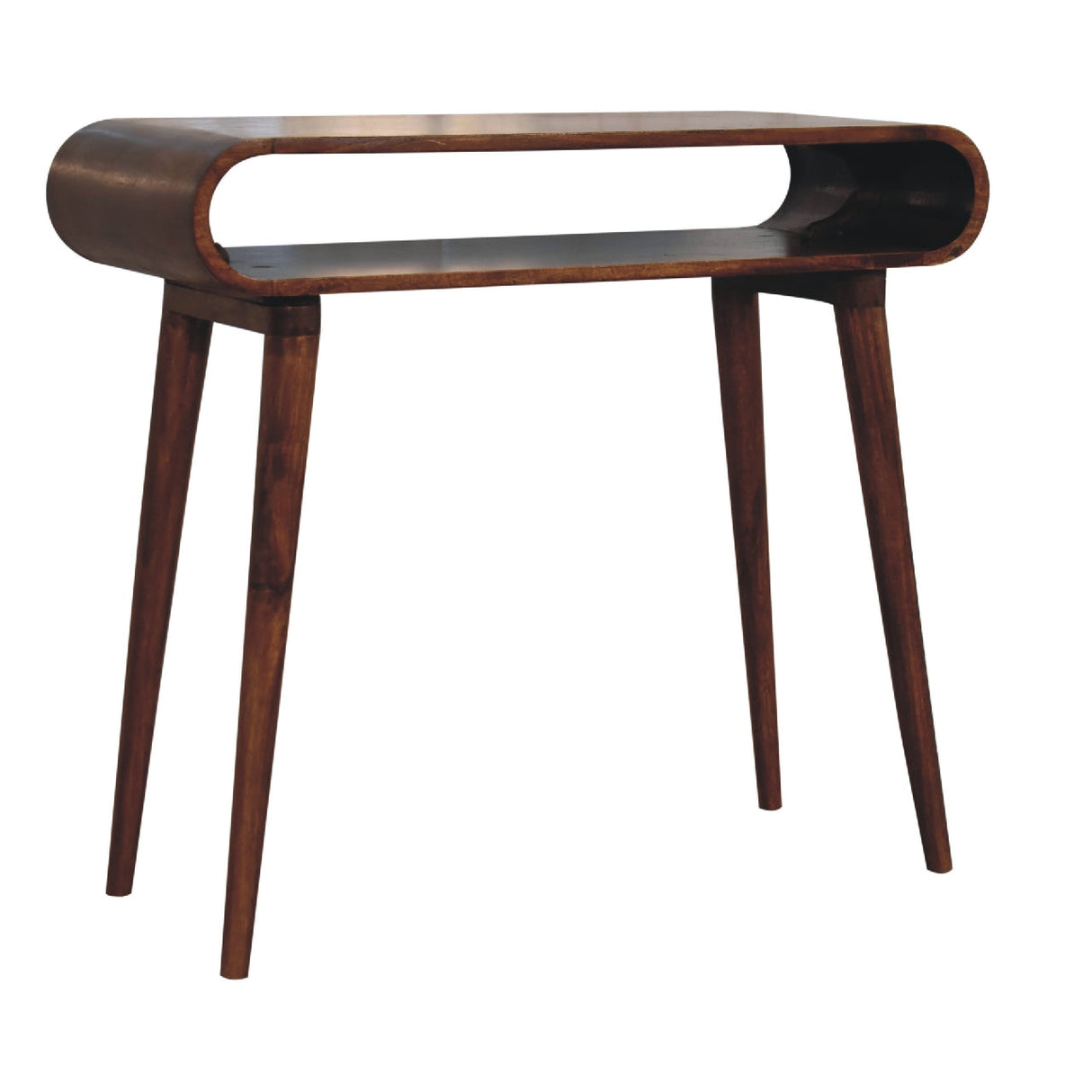 Solid Wood Amaya Nordic Style Console Table, Open Storage, Chestnut