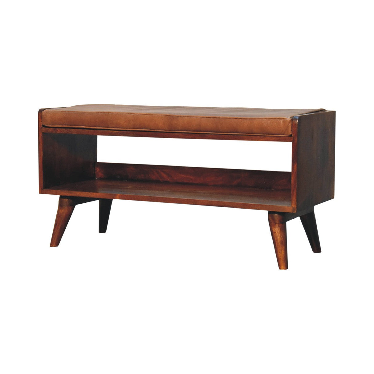 Solid Wood Chestnut Bench with Leather Seat Pad