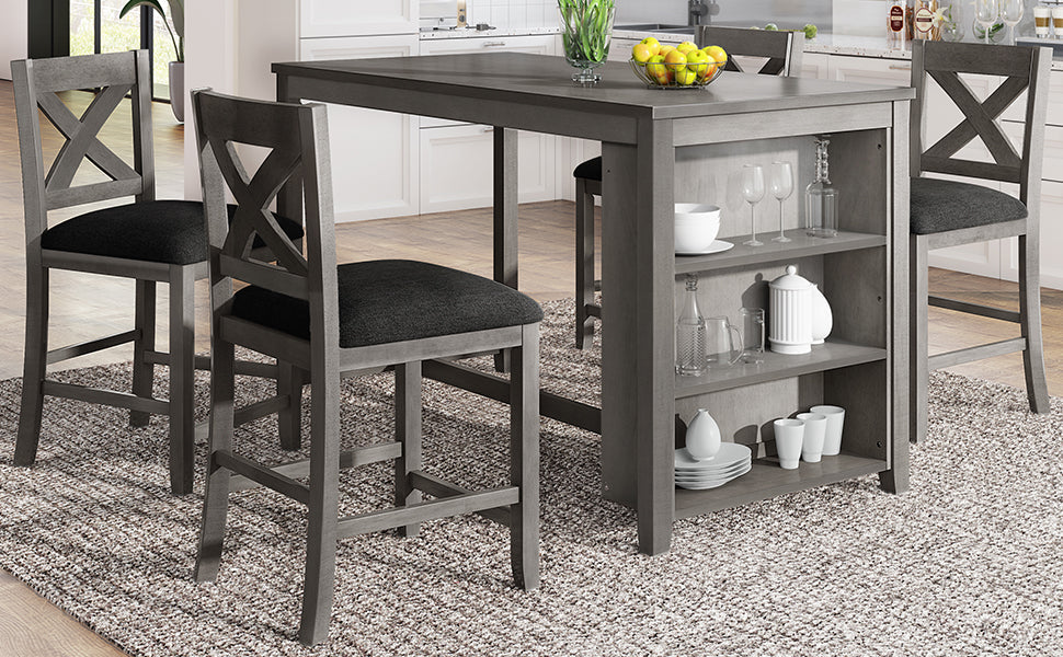 TOPMAX 5 Pieces Counter Height Rustic Farmhouse Dining Room Wooden Bar Table Set with 4 Chairs, Gray