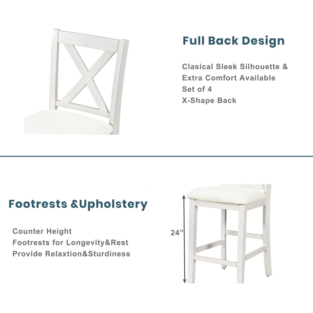 TOPMAX 5 Pieces Counter Height Rustic Farmhouse Dining Room Wooden Bar Table Set with 4 Chairs, White