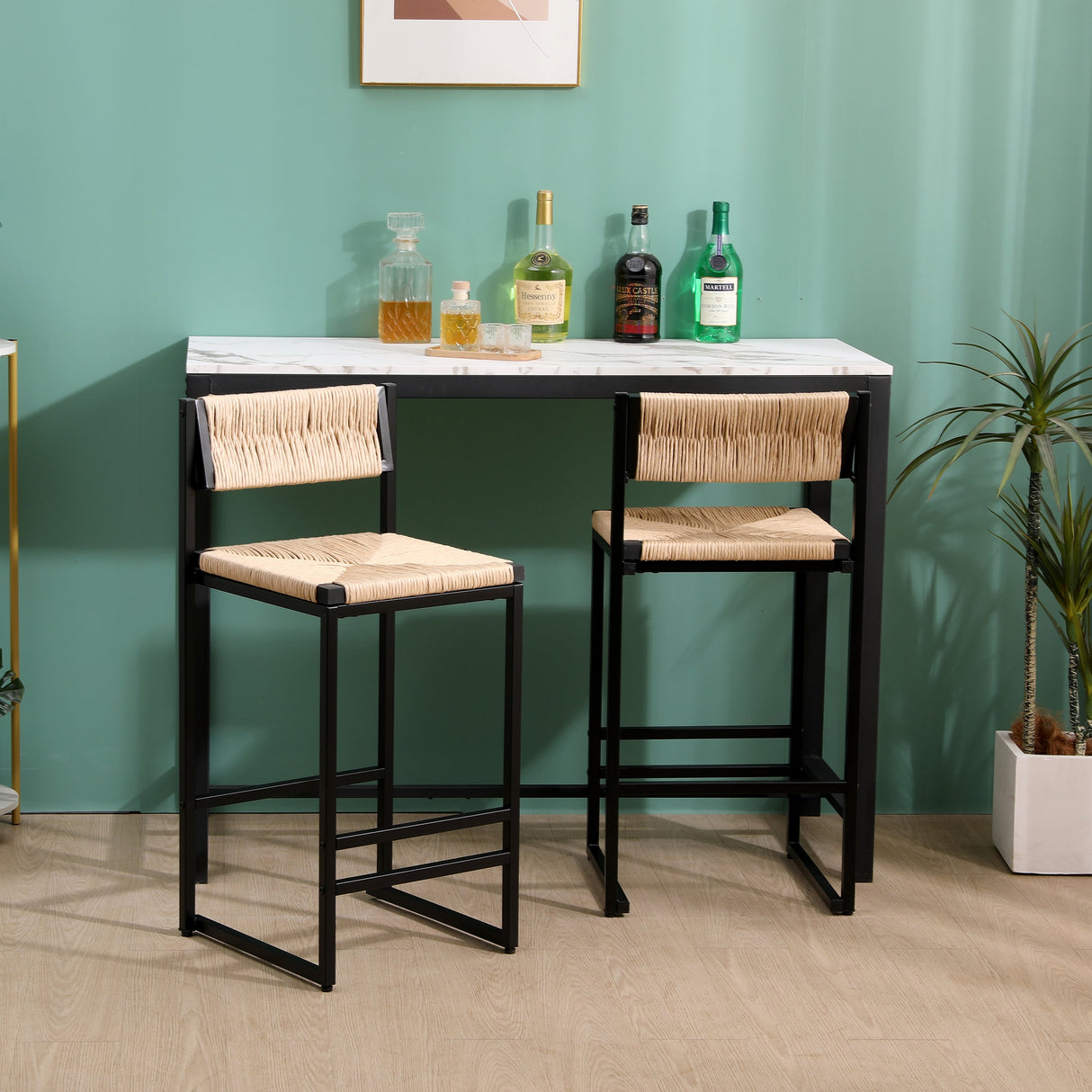 Honey Bar Stools Set of 2 - Paper Rope Weave Dining Chairs