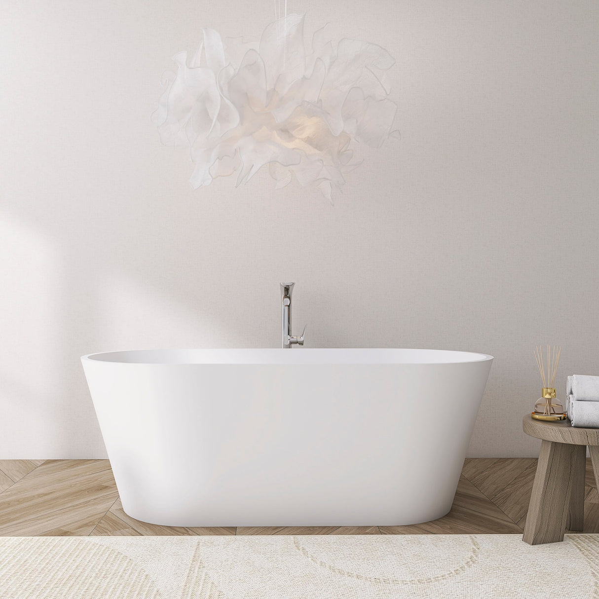 65 Inch Freestanding Solid Surface Soaking Bathtub