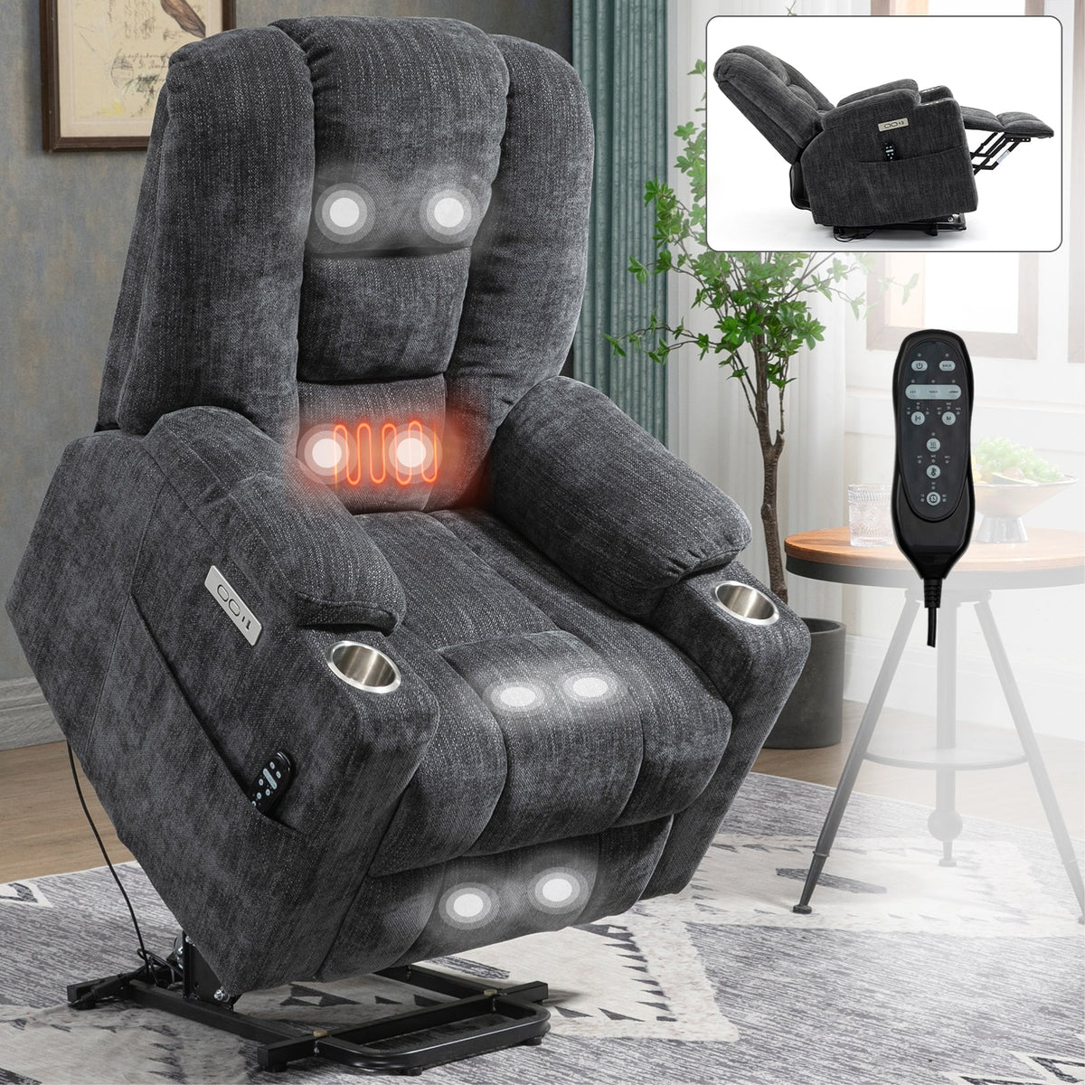 Large Power Lift Recliner Chair with Massage and Heat