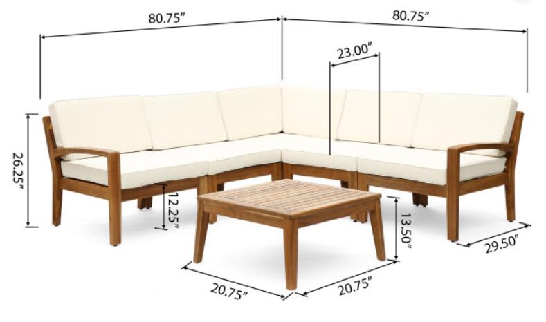 Grenada 5 Seater Acacia Wood Sectional Sofa Set
