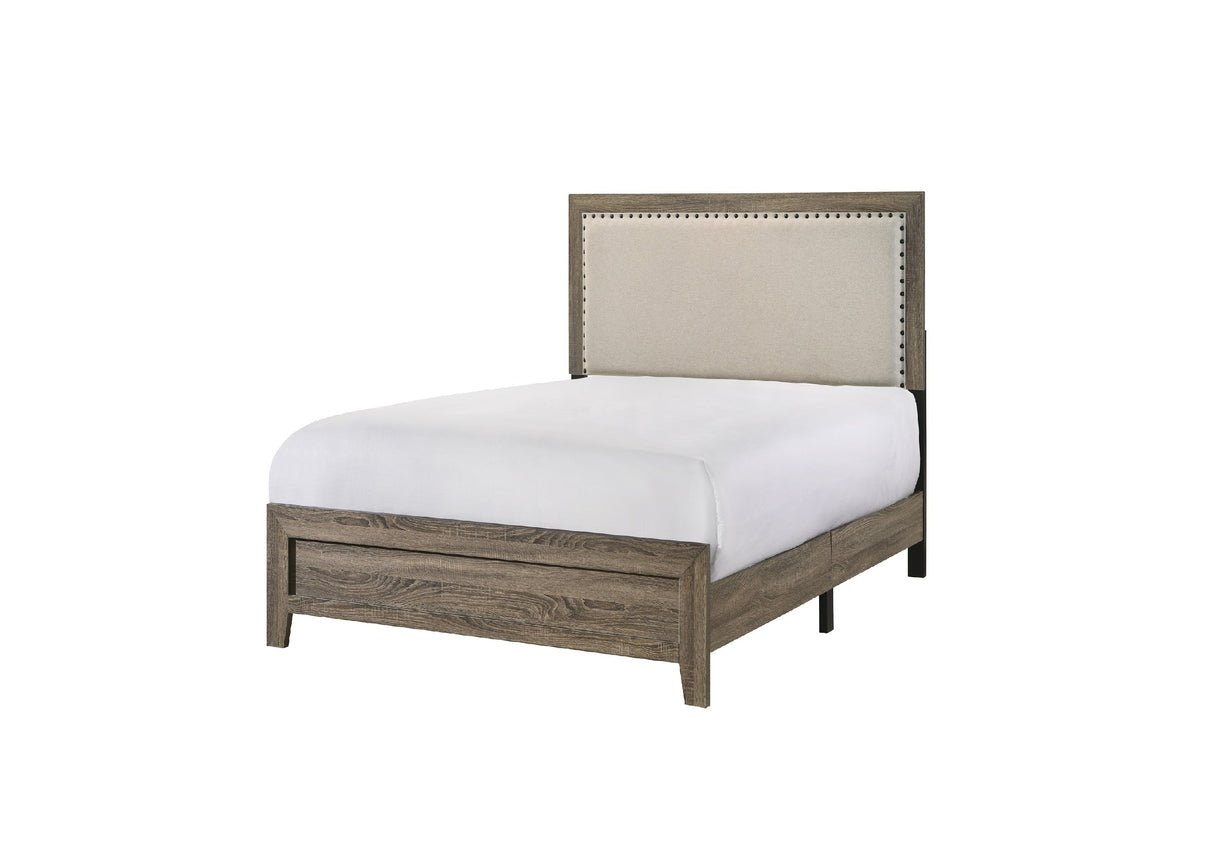 Wood Bed with Tufted Upholstered Headboard