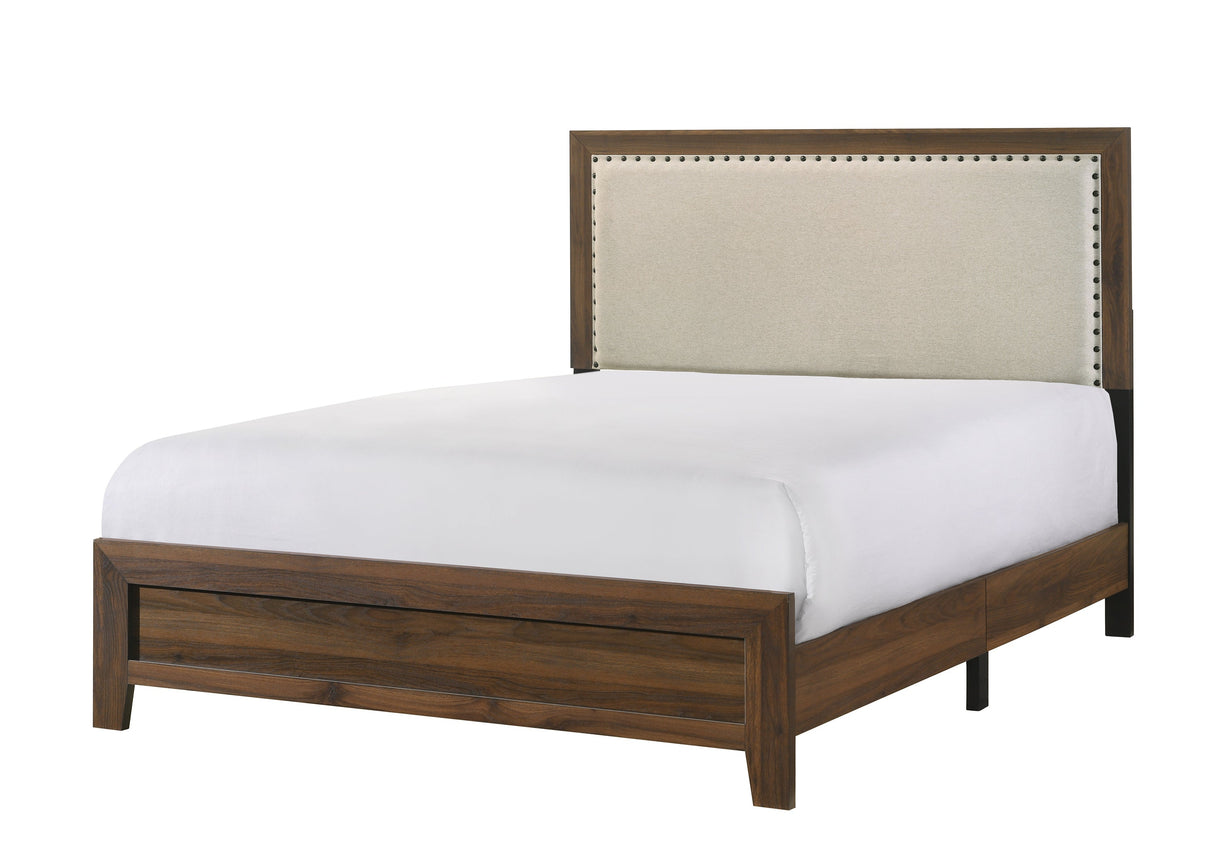 Wood Bed with Tufted Upholstered Headboard