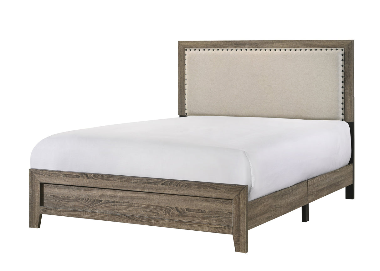 Wood Bed with Tufted Upholstered Headboard