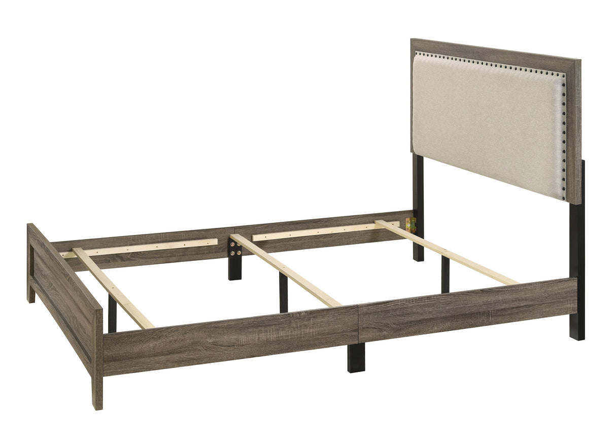 Wood Bed with Tufted Upholstered Headboard