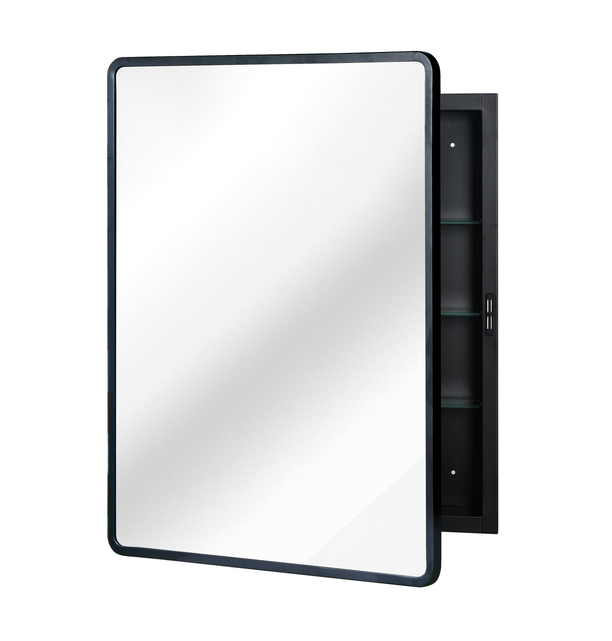 Black 24x30 Inch Metal Framed Wall Mount or Recessed Mirror Cabinet
