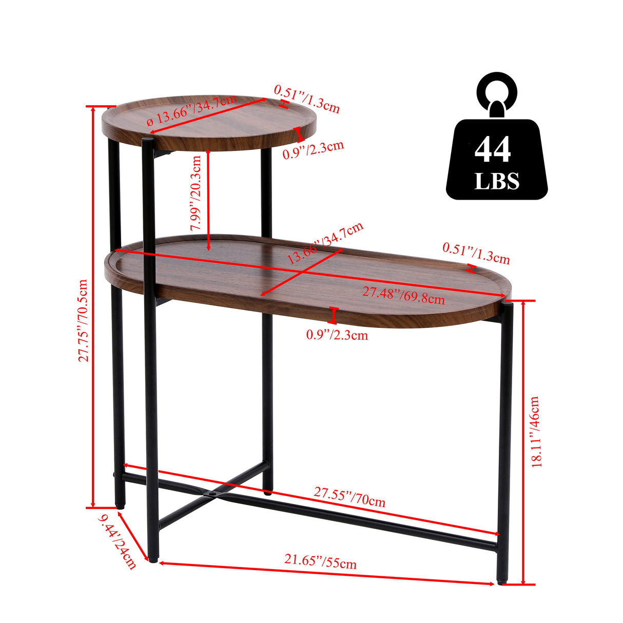 Small Coffee Tables 2-Tier Modern Sofa Side Table with Wood Storage Shelf