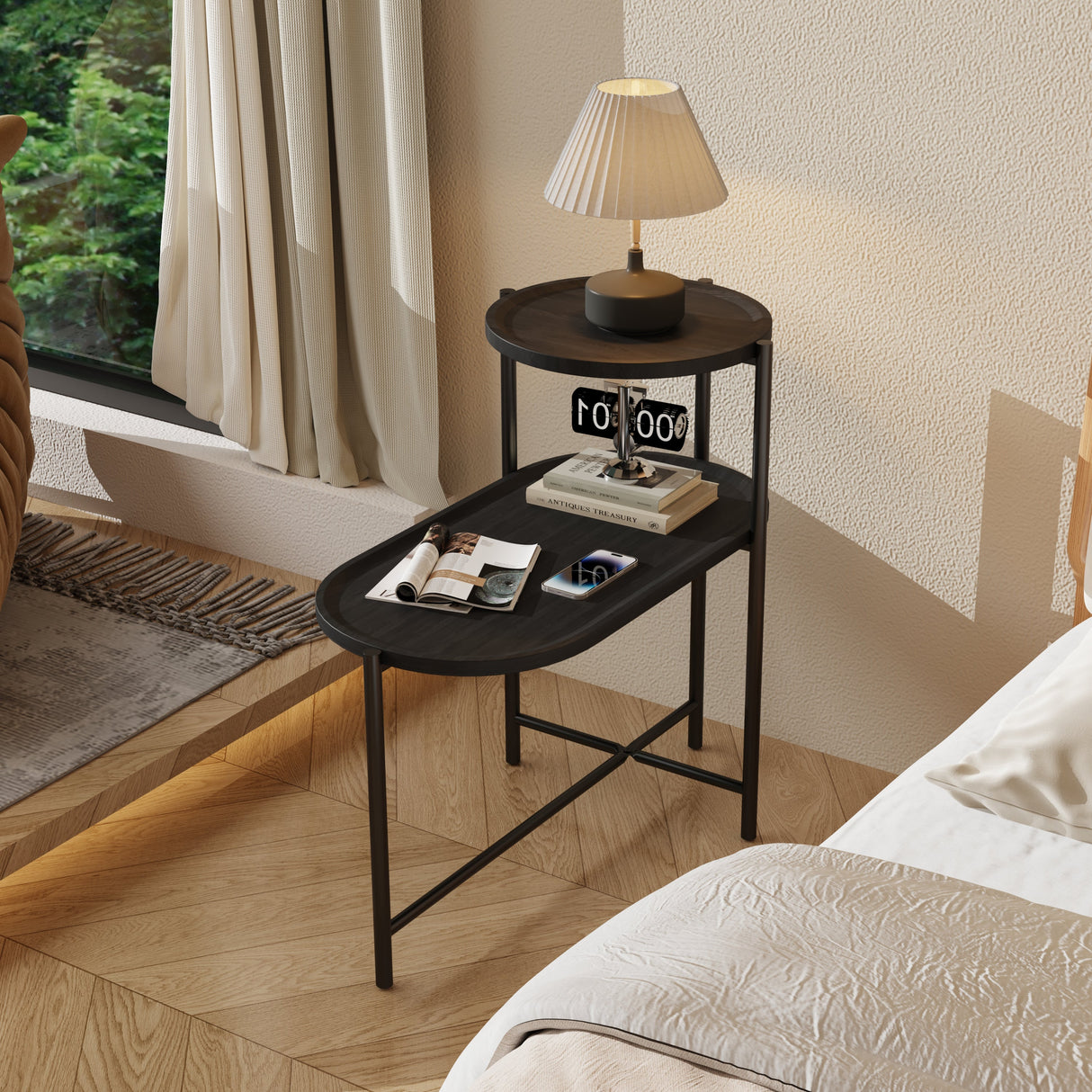 Round Coffee Table with Storage Tray