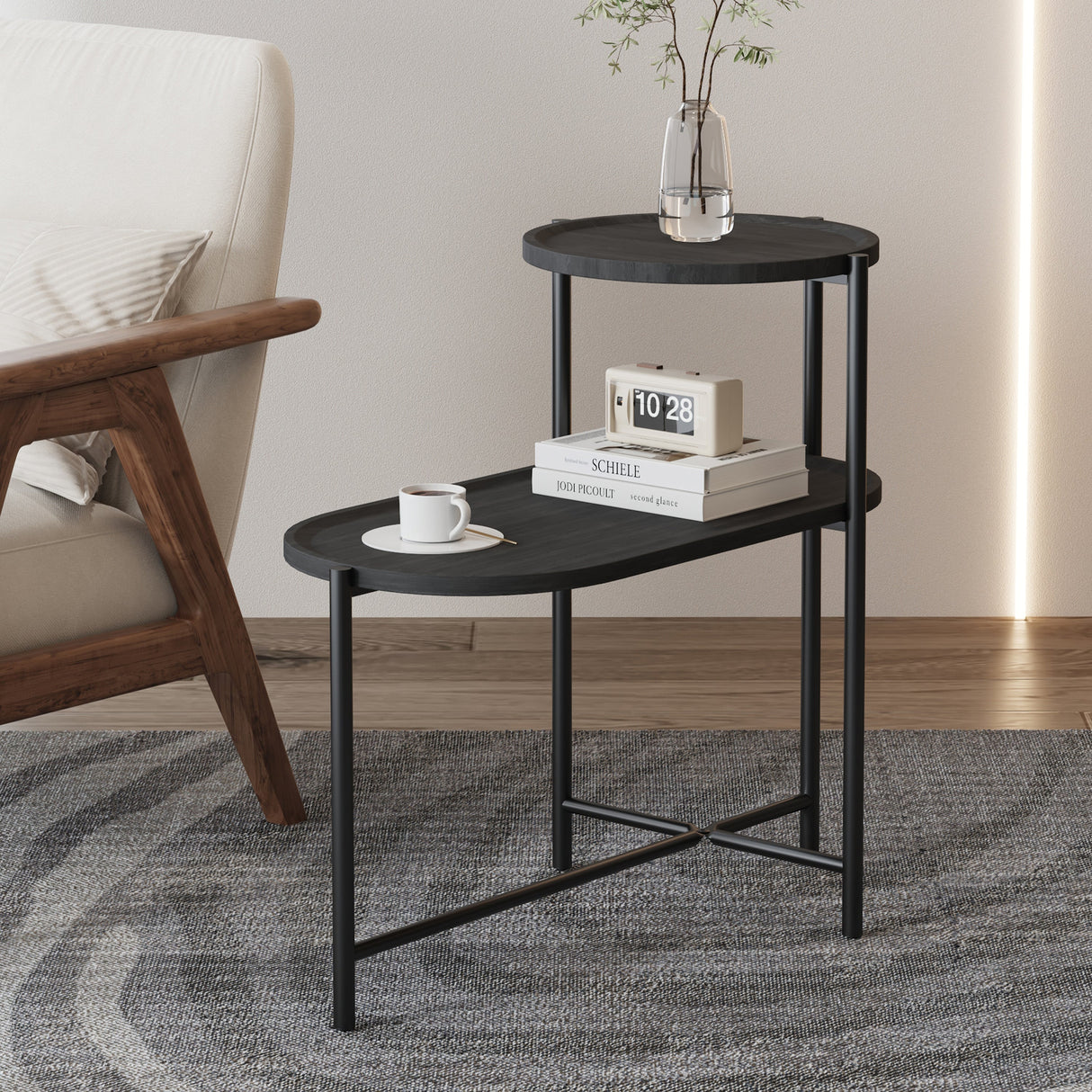 Round Coffee Table with Storage Tray