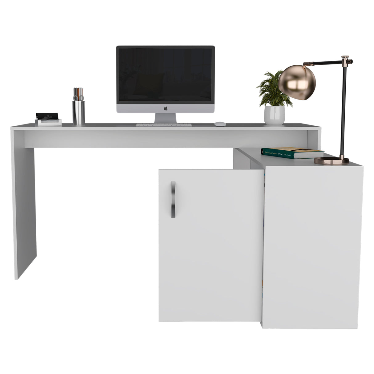 Axis Modern L-Shaped Computer Desk with Open & Closed Storage - White