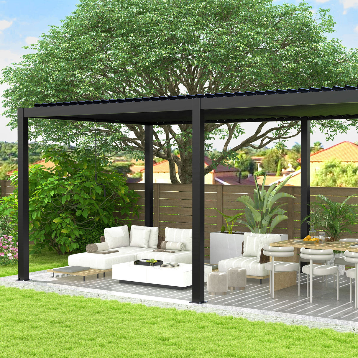 8640E Louver Pergola 10x19ft Aluminum Frame & Steel Louvers