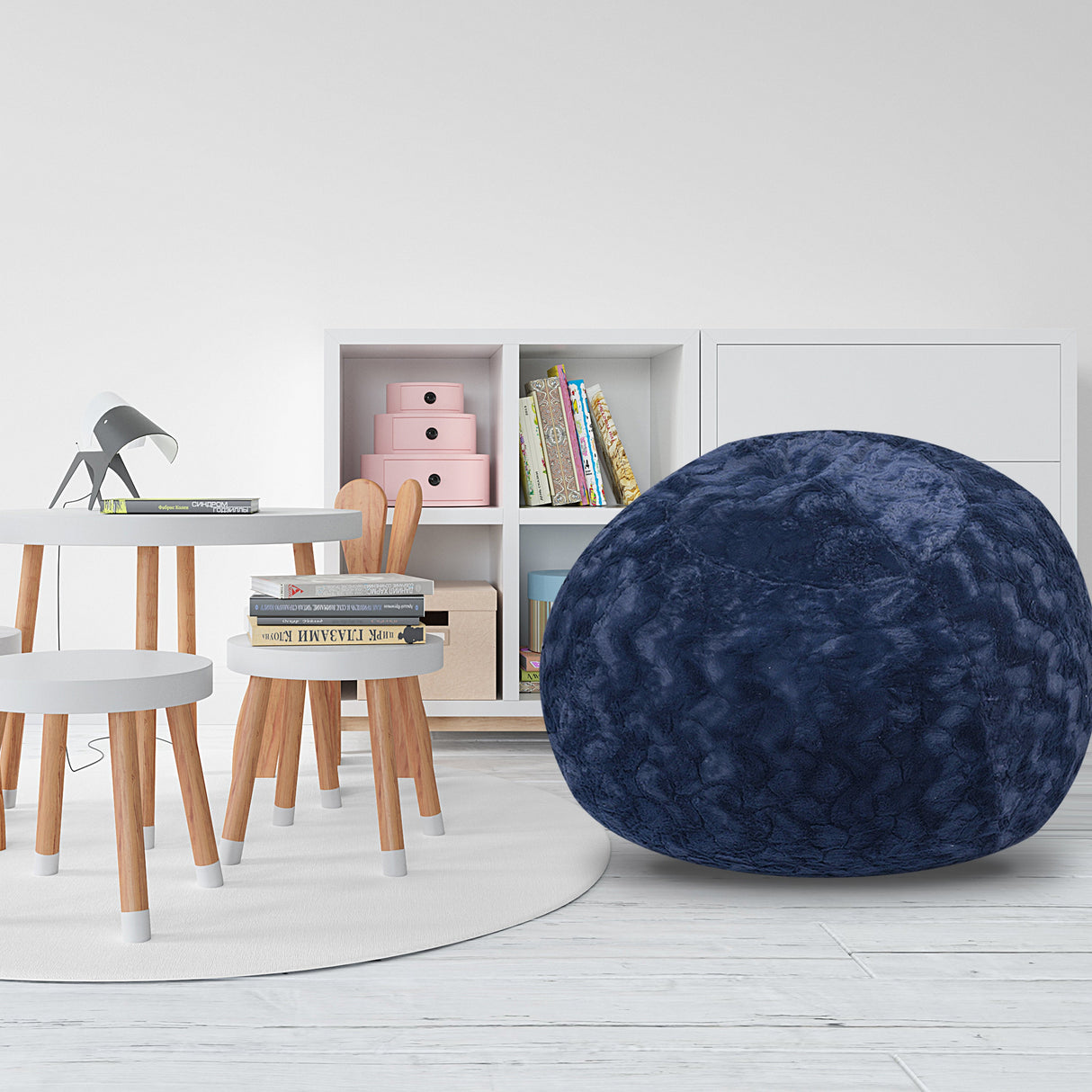 Faux Fur Bean Bag Chair, Navy - 4ft Cozy Lounger