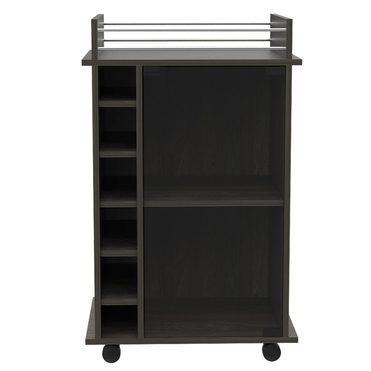 Dukat Bar Cart, Two Shelves, Six Built-in Wine Rack - Espresso