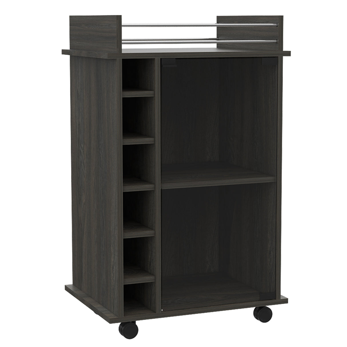Dukat Bar Cart, Two Shelves, Six Built-in Wine Rack - Espresso