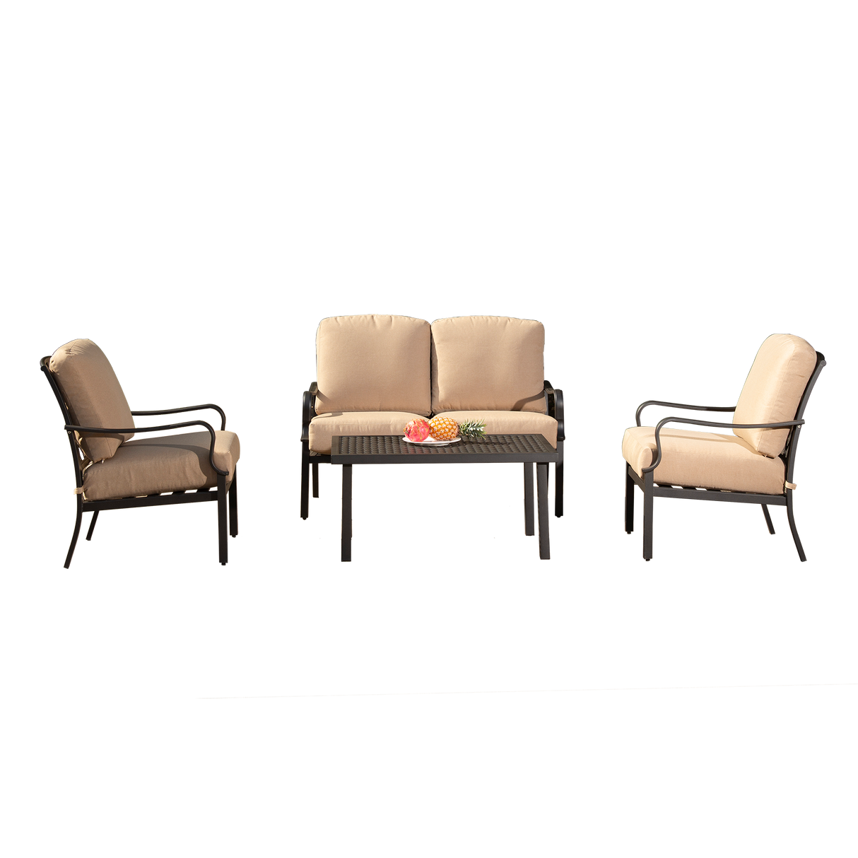 Outdoor 4-Piece Patio Conversation Set with Metal Dining Table and Chairs