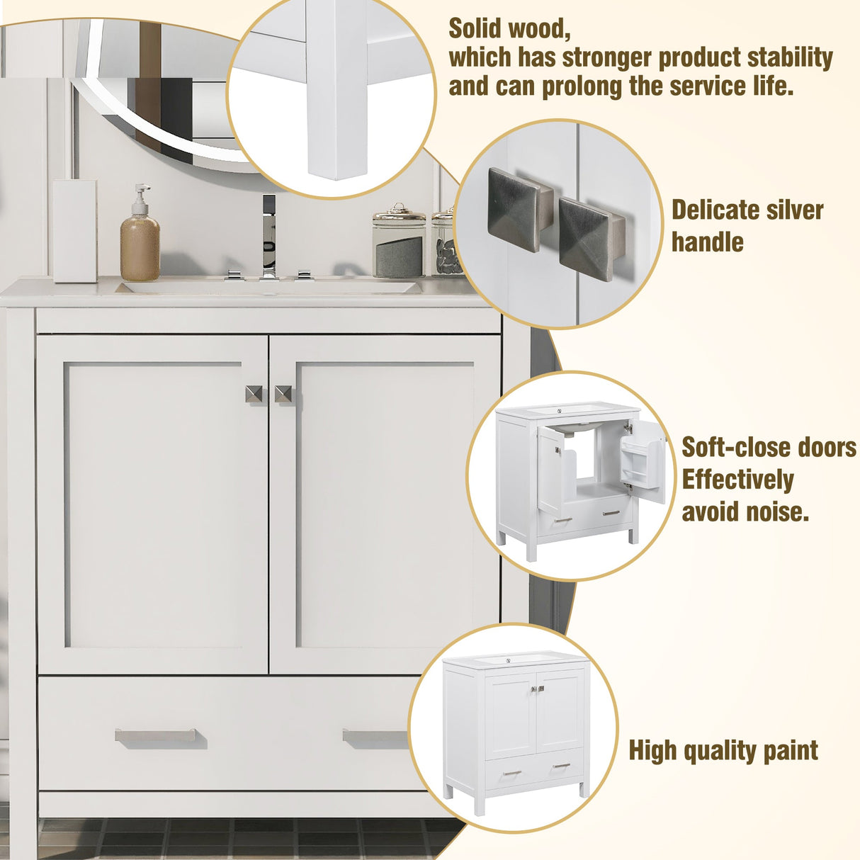 60" White Bathroom Vanity Set