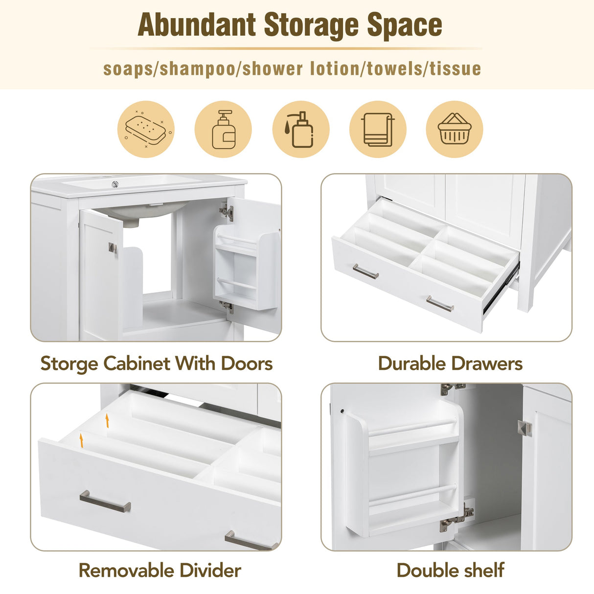 60" White Bathroom Vanity Set