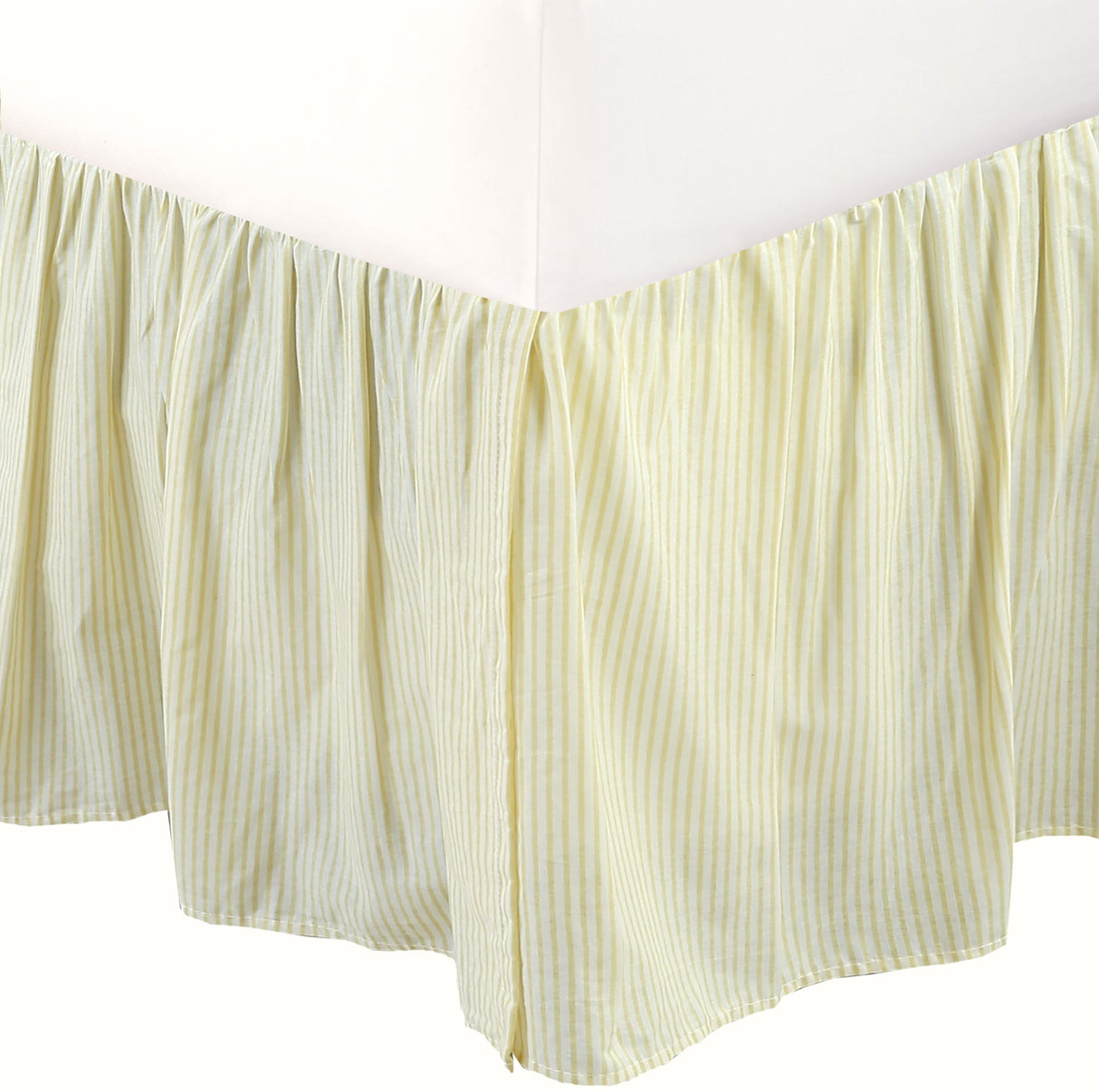 Tailored Bed Skirt Farmhouse Ticking Cream Golden & Yellow Caramel Cotton Striped Ruffled Dust Ruffle, 16" Drop