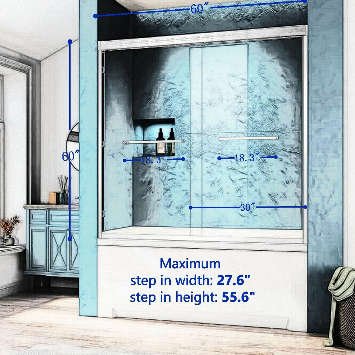 56-60"W x 60"H Double Sliding Tub Shower Door