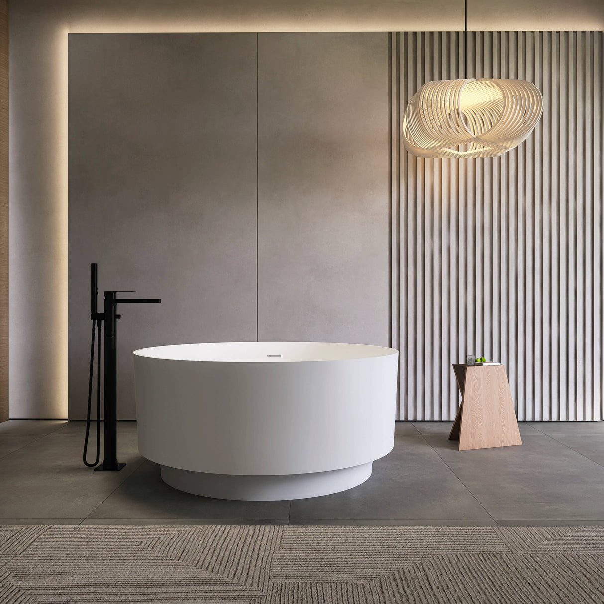 49 Inch Round Shape Freestanding Solid Surface Soaking Bathtub