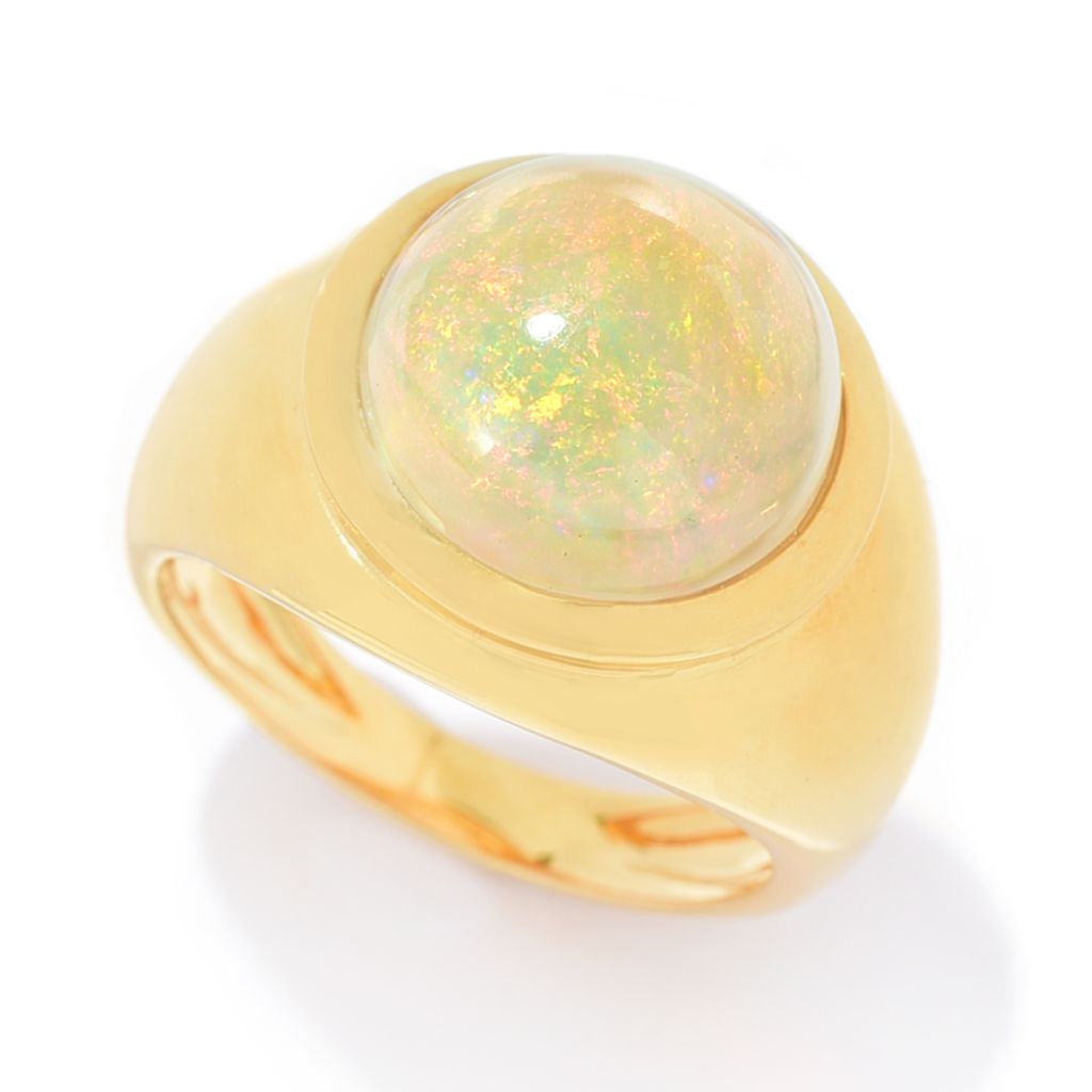 18K Gold Plated 12mm Round Ethiopian Opal Ring