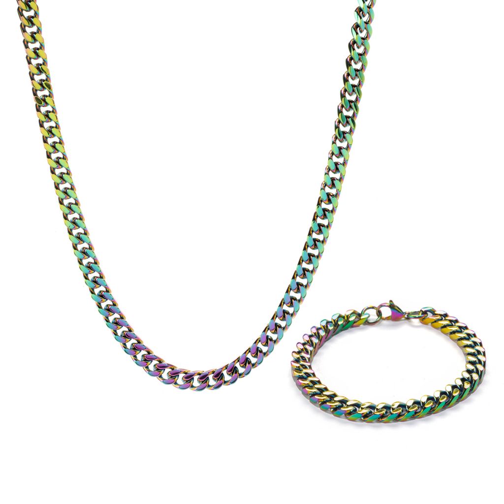 Invicta Jewelry Stainless Steel Curb Link Bracelet & Necklace Set