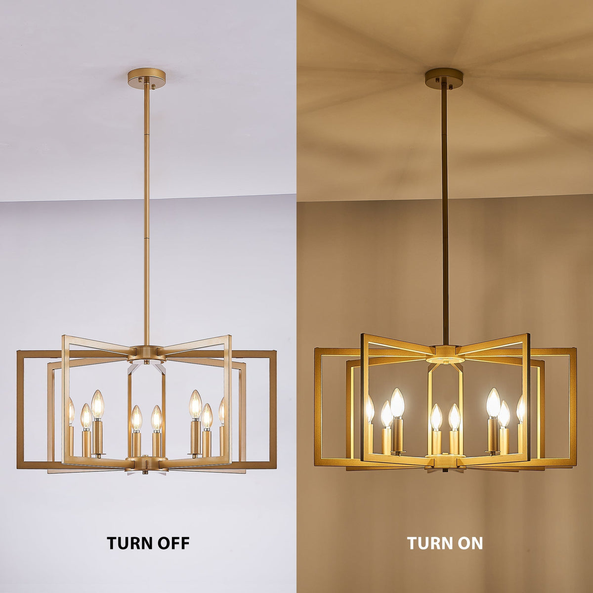 27" Modern Golden Geometric 8-Light Chandelier