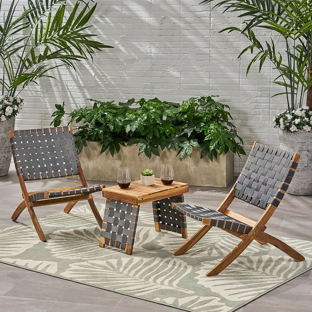 Kayla Outdoor Foldable 2 Seater Chat Set - Brown Gray