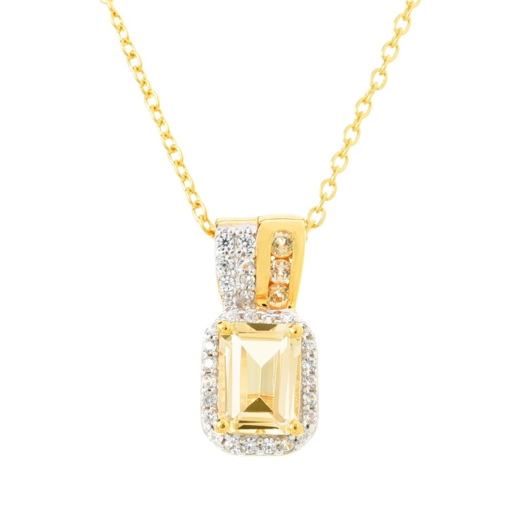 Gem Treasures 1.14ctw Octagonal Imperial Topaz & White Zircon Pendant w/ Chain