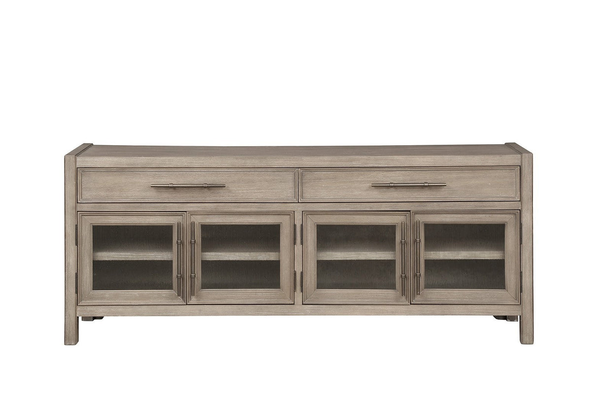 White Oak TV Console with Seeded Glass Doors