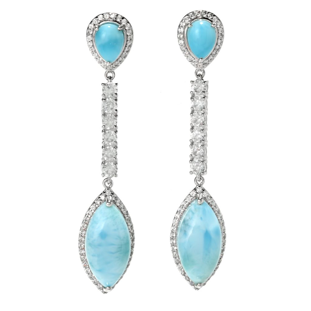 Gem Treasures 1.59ctw Larimar & White Zircon Dangle Earrings