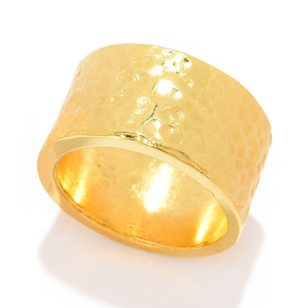 MAYAMAR 24K Gold Plated Hammered Wide Band Ring