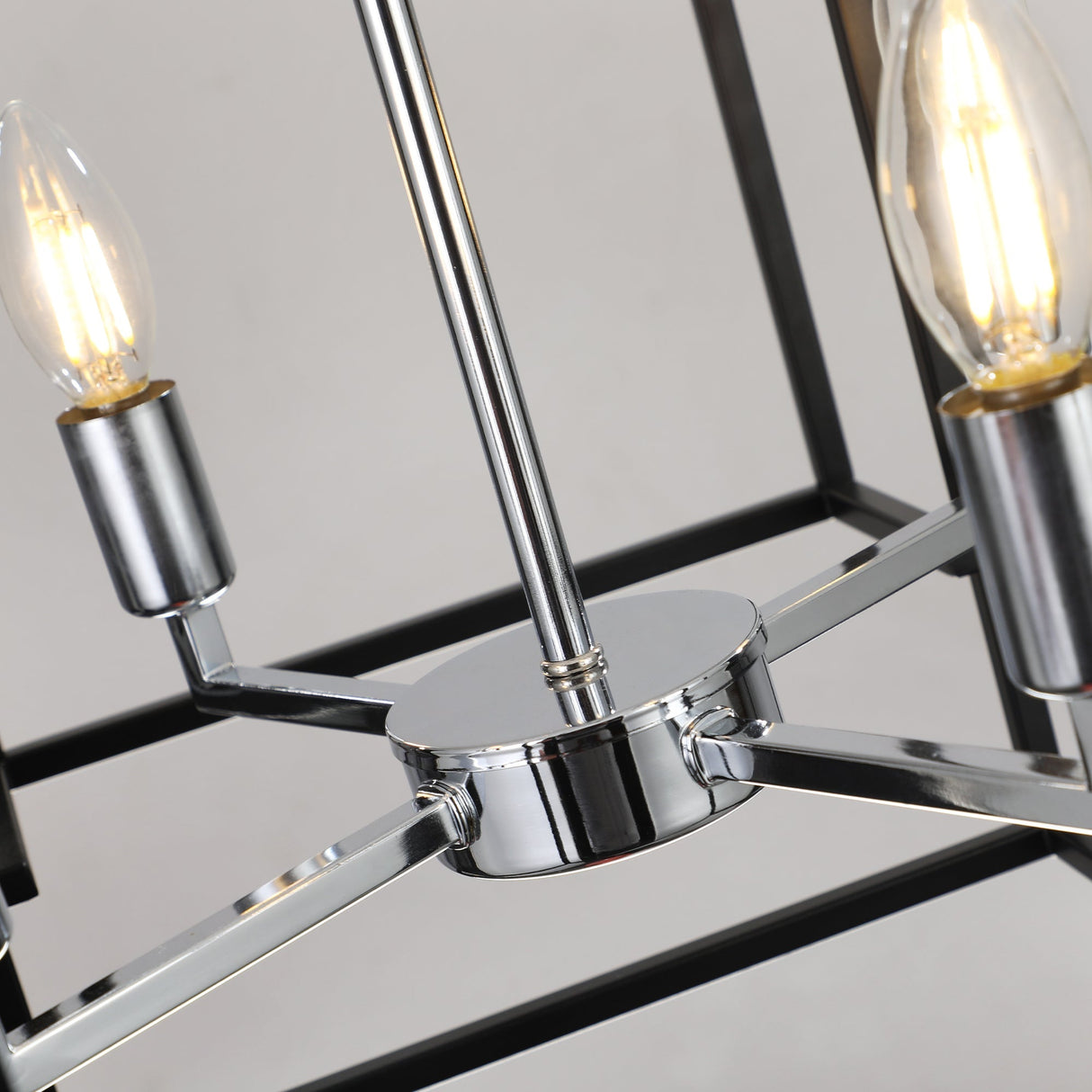 18' Modern 8-Light Black & Chrome Geometric Pendant Chandelier, Industrial Metal Frame, Adjustable Hanging Light for Living Room, Dining Room, Kitchen (No Bulbs)