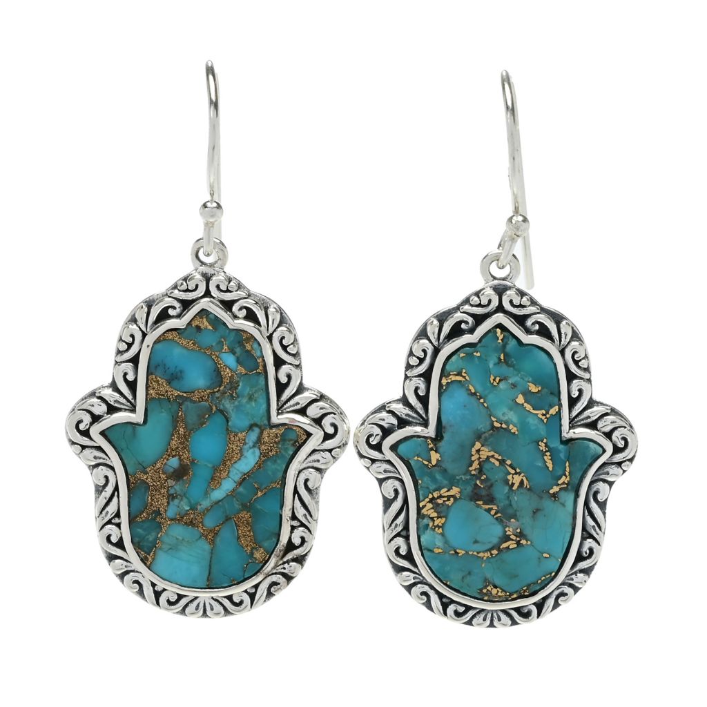 Artisan Silver by Samuel B. 20x15mm Mohave Turquoise Hamsa Drop Earrings
